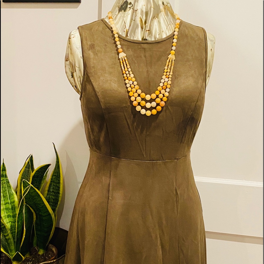 Faux Suede, 3/4 length A line dress